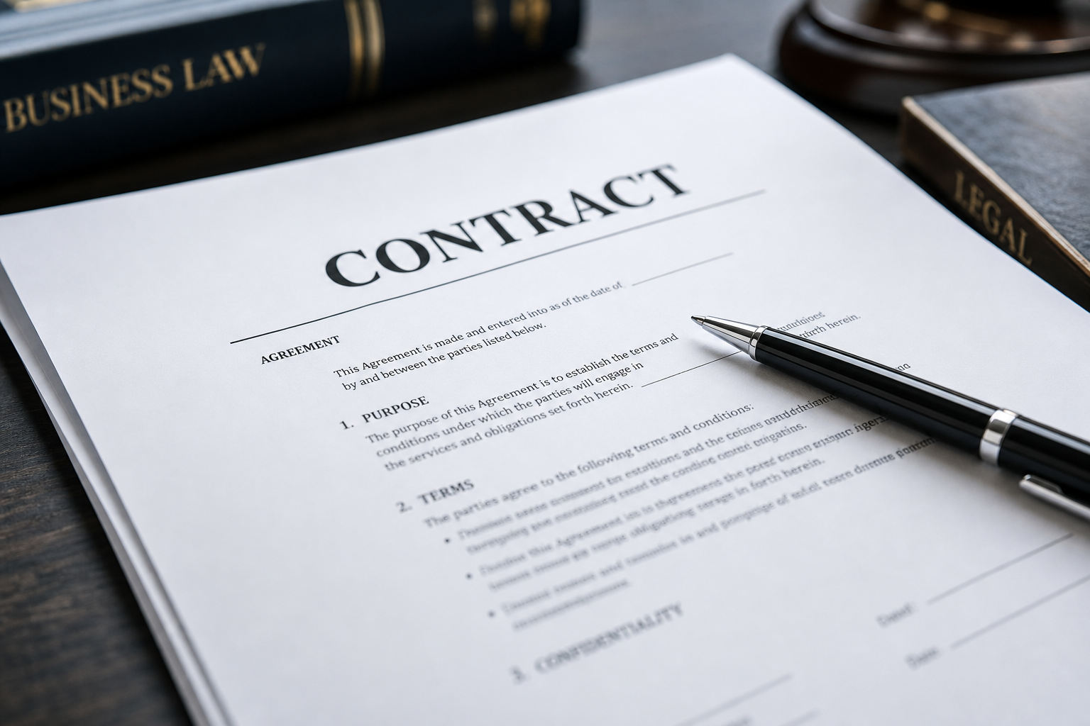 Contract document and pen on a desk